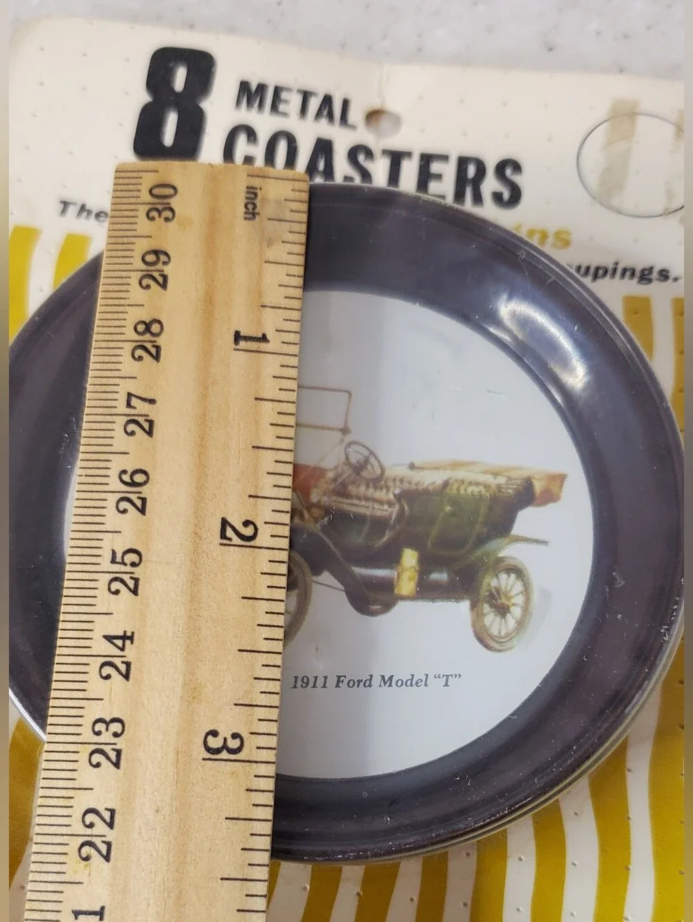 Vintage Classic Car Metal Coasters Sealed 8 Pc Set Model T Cadillac Peerless NOS